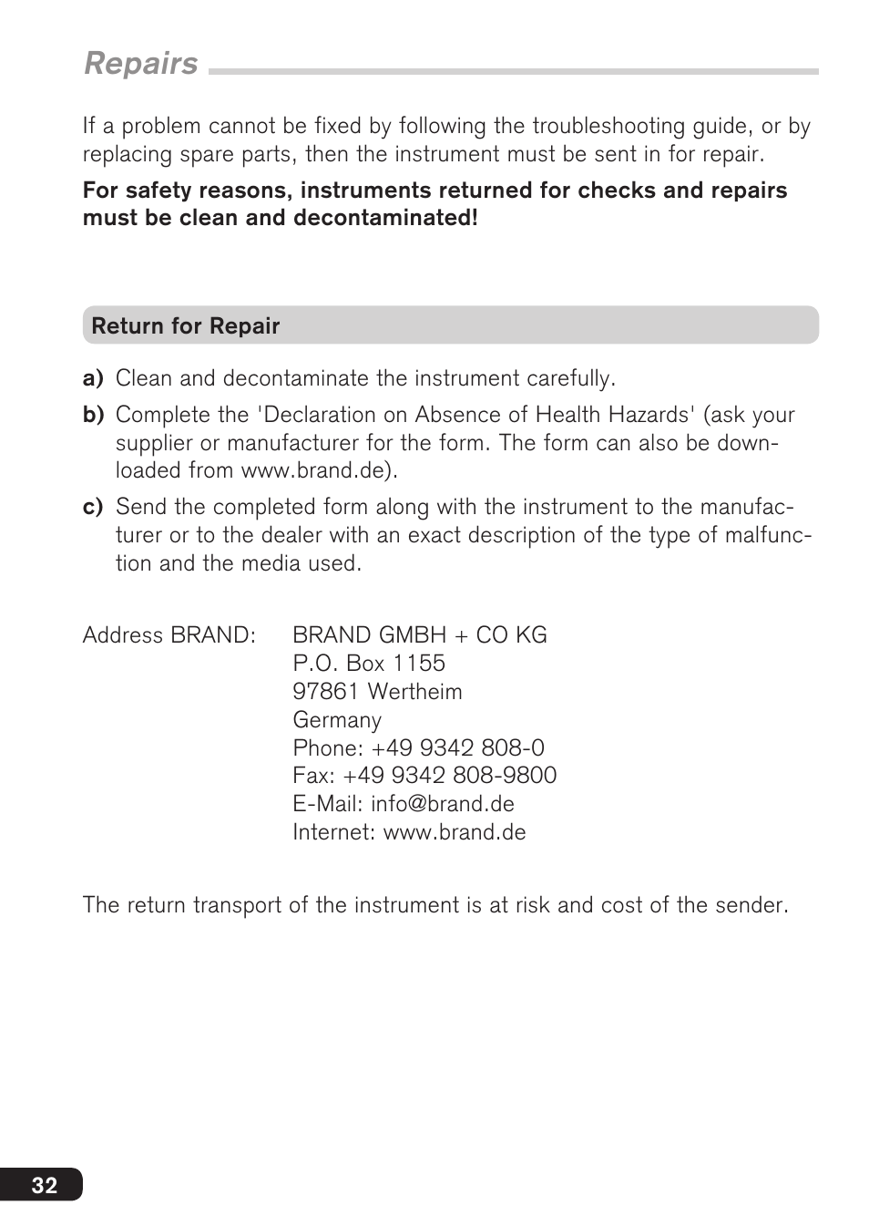 Repairs | BrandTech Scientific macro User Manual | Page 32 / 84