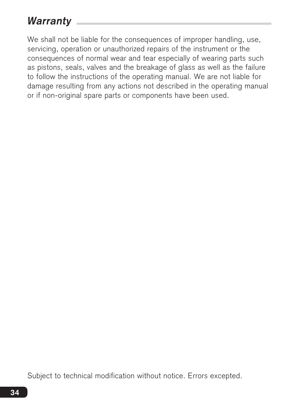 Warranty | BrandTech Scientific macro User Manual | Page 34 / 84