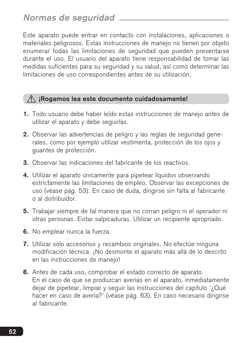 Normas de seguridad | BrandTech Scientific macro User Manual | Page 52 / 84