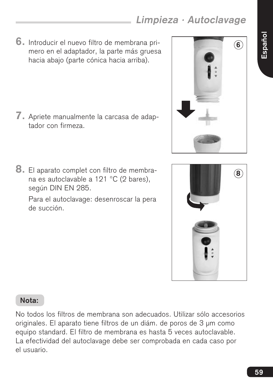 Limpieza · autoclavage | BrandTech Scientific macro User Manual | Page 59 / 84