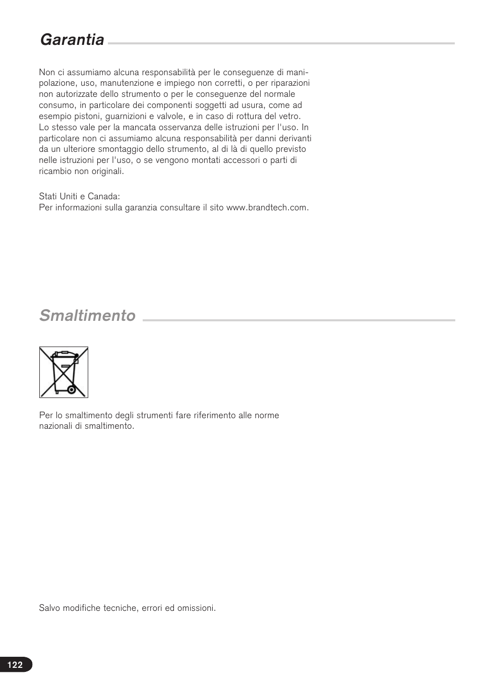 Smaltimento garantia | BrandTech Scientific seripettor User Manual | Page 122 / 124