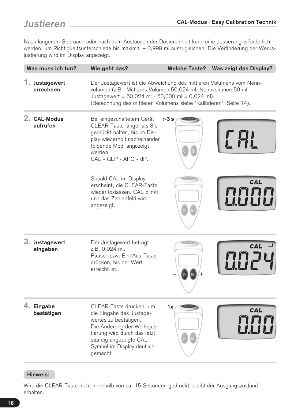 Justieren | BrandTech Scientific Titrette User Manual | Page 16 / 164