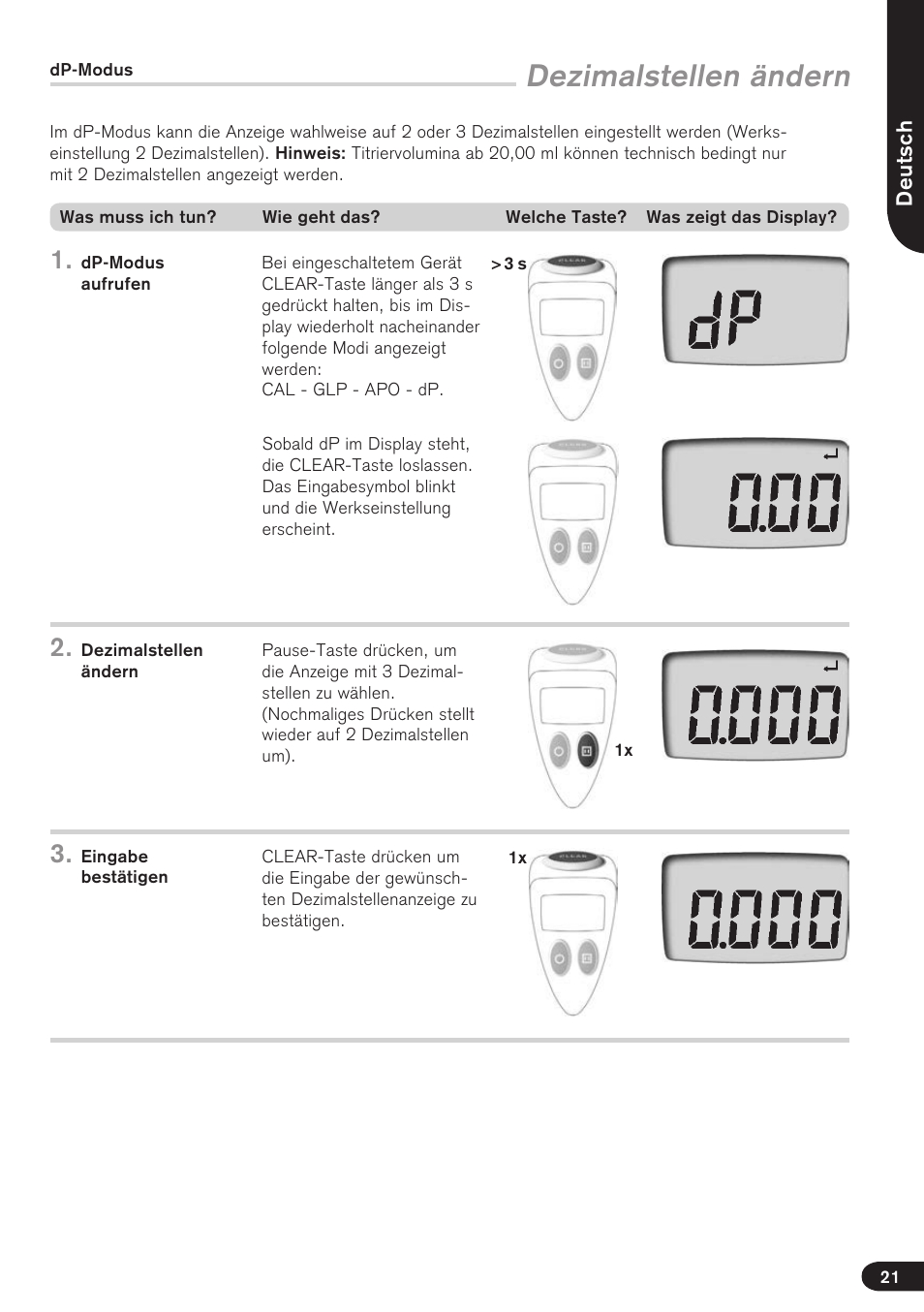 Dezimalstellen ändern | BrandTech Scientific Titrette User Manual | Page 21 / 164