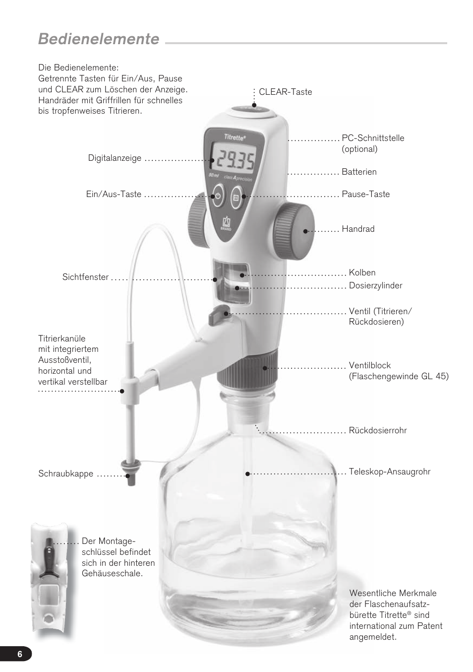 Bedienelemente | BrandTech Scientific Titrette User Manual | Page 6 / 164