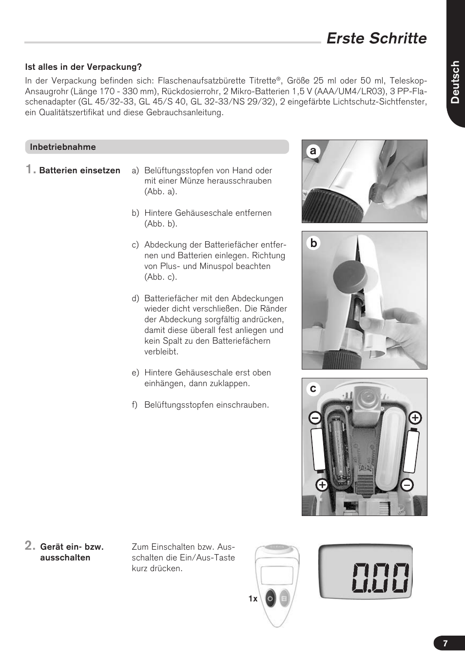 Erste schritte | BrandTech Scientific Titrette User Manual | Page 7 / 164