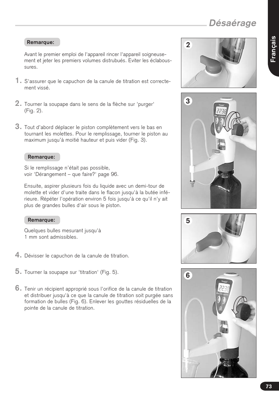Désaérage | BrandTech Scientific Titrette User Manual | Page 73 / 164