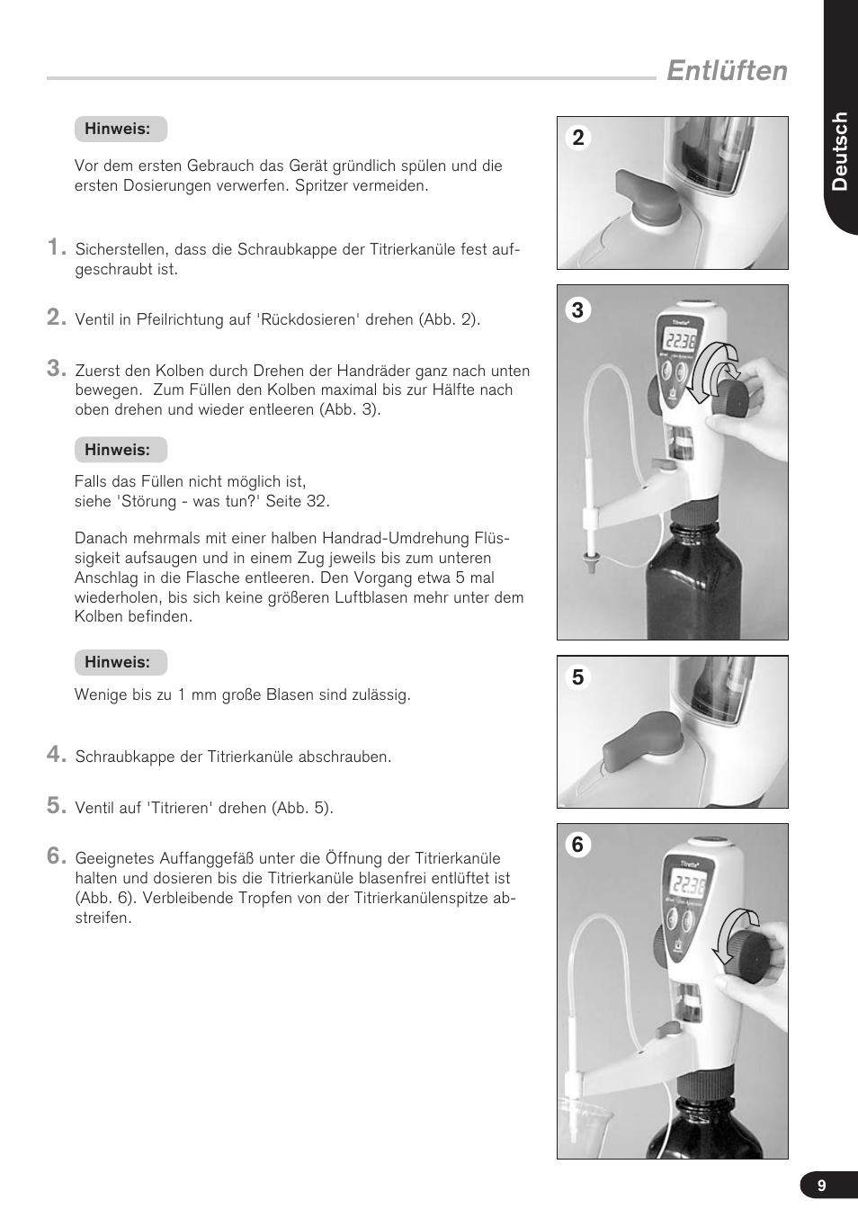 Entlüften | BrandTech Scientific Titrette User Manual | Page 9 / 164