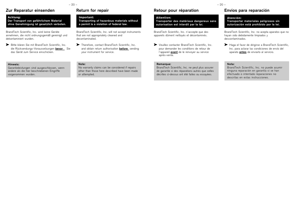 BrandTech Scientific Transferpette 0,5 - 5 ml User Manual | Page 10 / 10