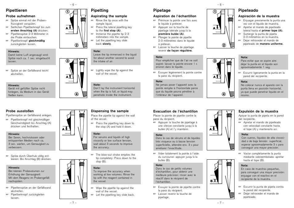 Pipeteado, Pipetting, Pipettieren | Pipetage | BrandTech Scientific Transferpette 0,5 - 5 ml User Manual | Page 3 / 10