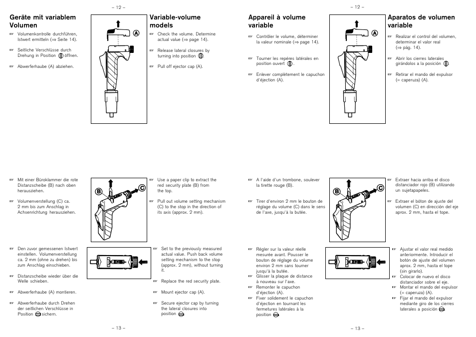 Appareil à volume variable, Variable-volume models, Geräte mit variablem volumen | Aparatos de volumen variable | BrandTech Scientific Transferpette 0,5 - 5 ml User Manual | Page 6 / 10