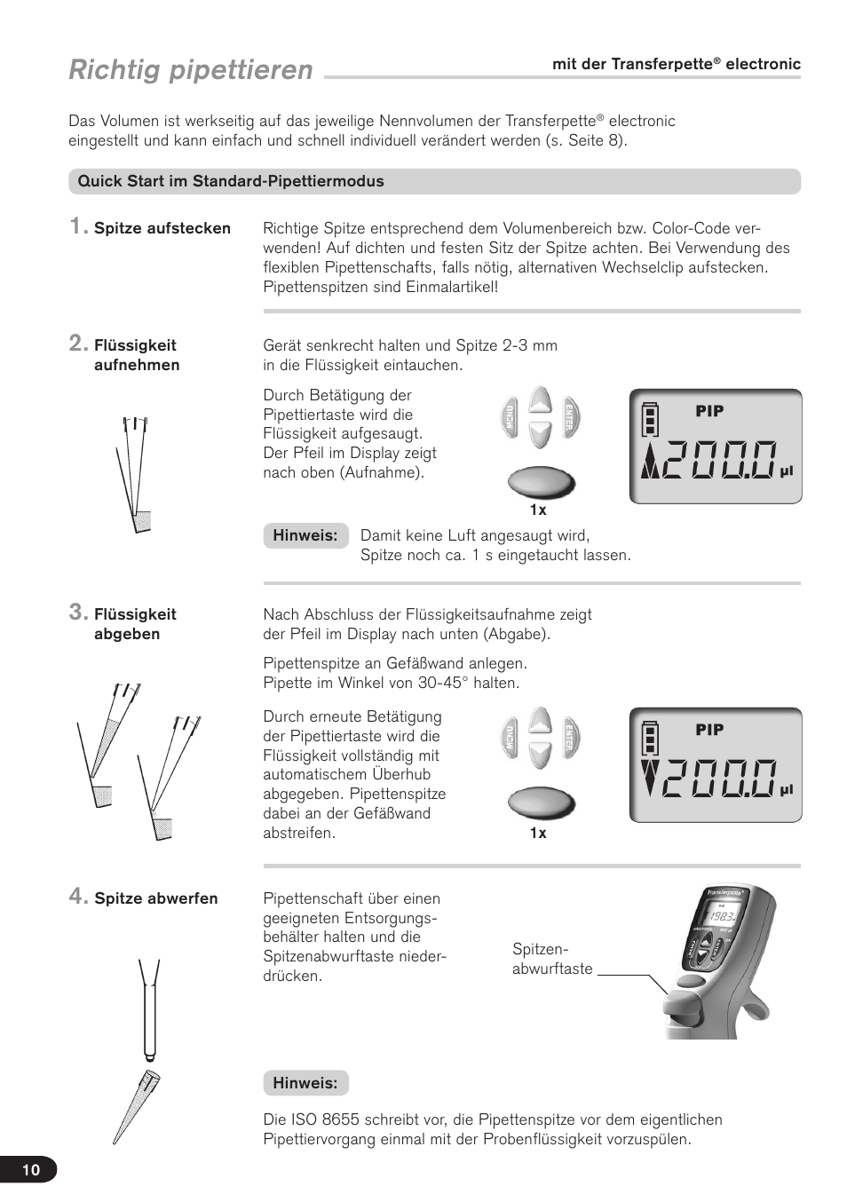 Richtig pipettieren | BrandTech Scientific Transferpette electronic User Manual | Page 10 / 175