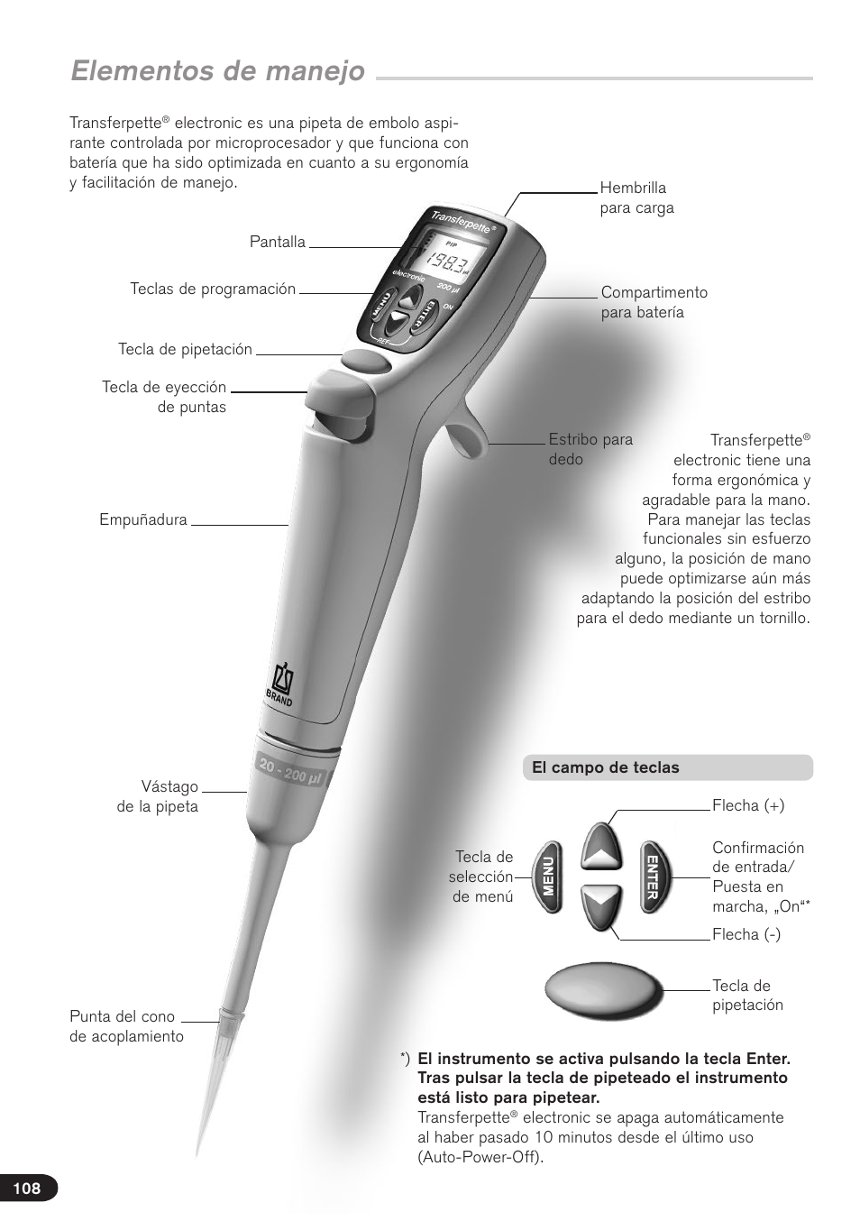 Elementos de manejo | BrandTech Scientific Transferpette electronic User Manual | Page 108 / 175