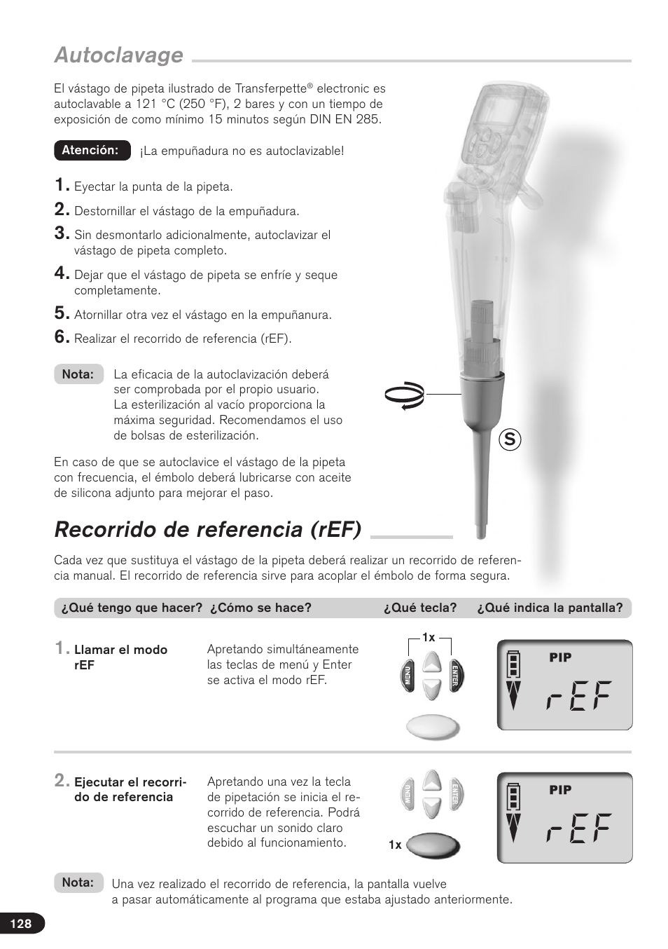 Autoclavage, Recorrido de referencia (ref) | BrandTech Scientific Transferpette electronic User Manual | Page 128 / 175