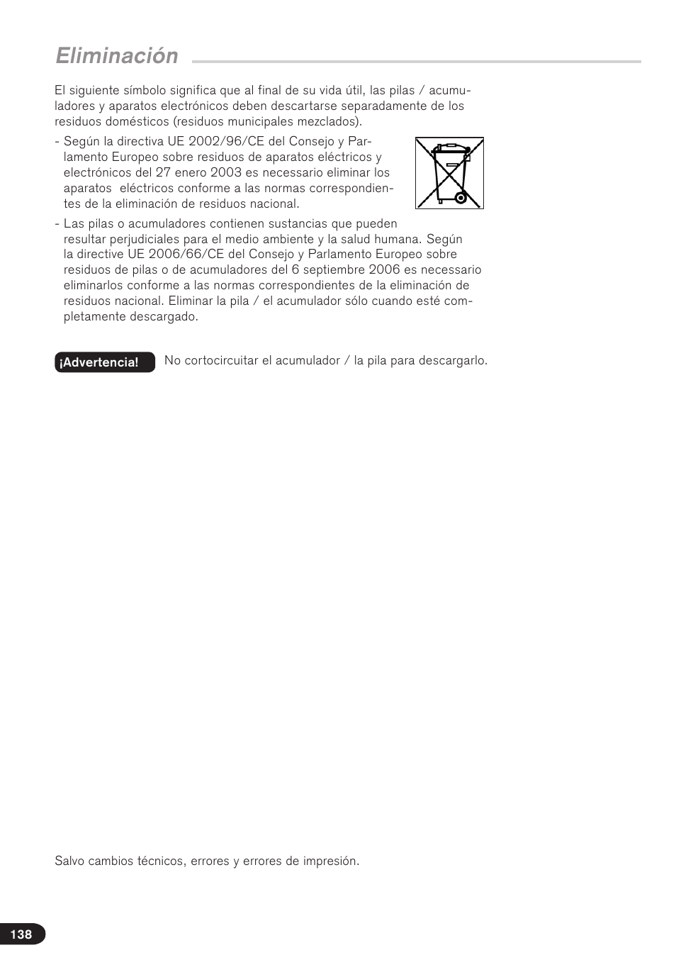 Eliminación | BrandTech Scientific Transferpette electronic User Manual | Page 138 / 175