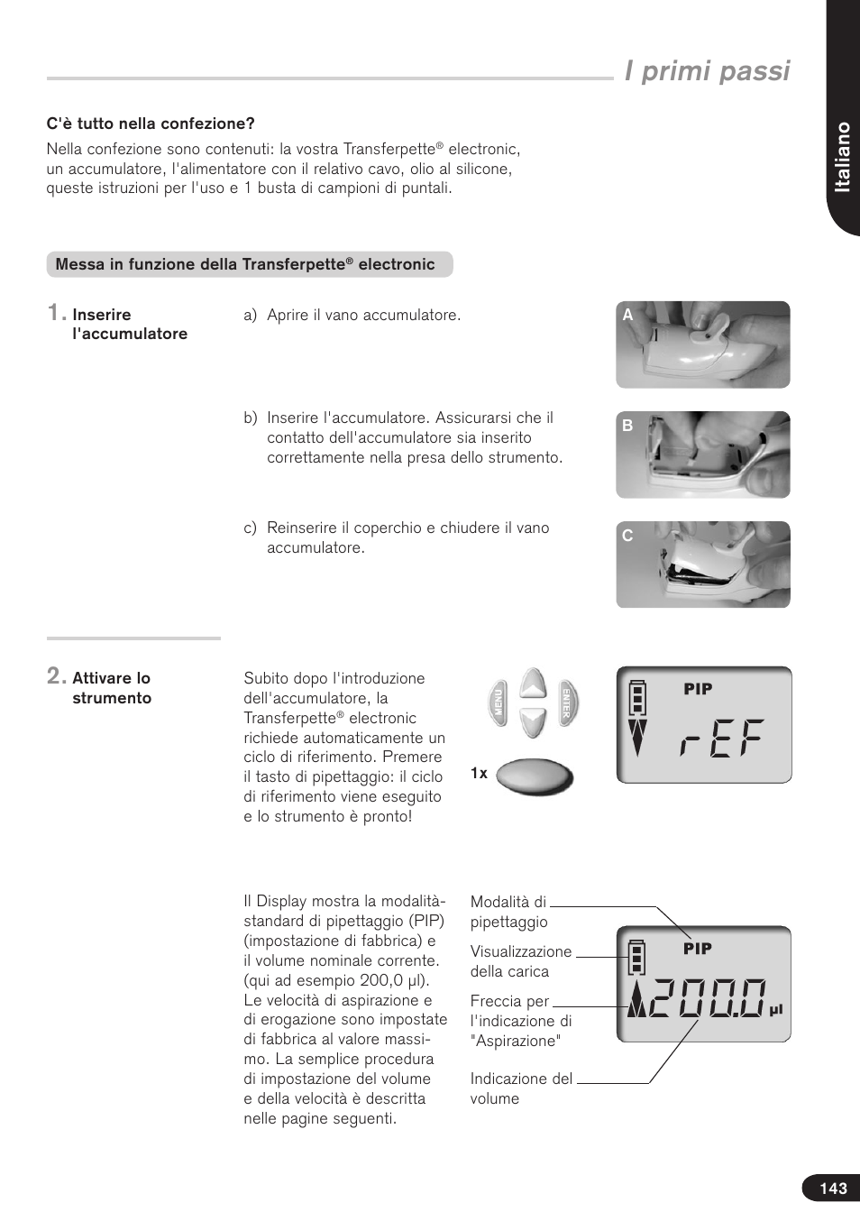 I primi passi, Italiano | BrandTech Scientific Transferpette electronic User Manual | Page 143 / 175