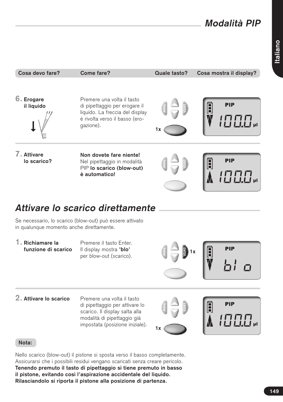 Attivare lo scarico direttamente, Modalità pip | BrandTech Scientific Transferpette electronic User Manual | Page 149 / 175