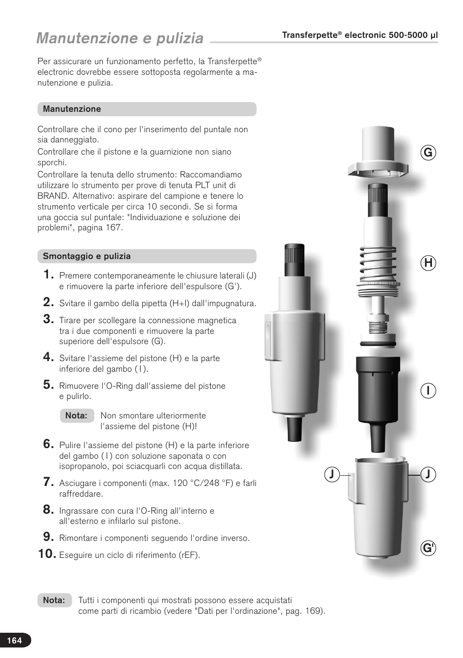 Manutenzione e pulizia, Gh i j g' j | BrandTech Scientific Transferpette electronic User Manual | Page 164 / 175