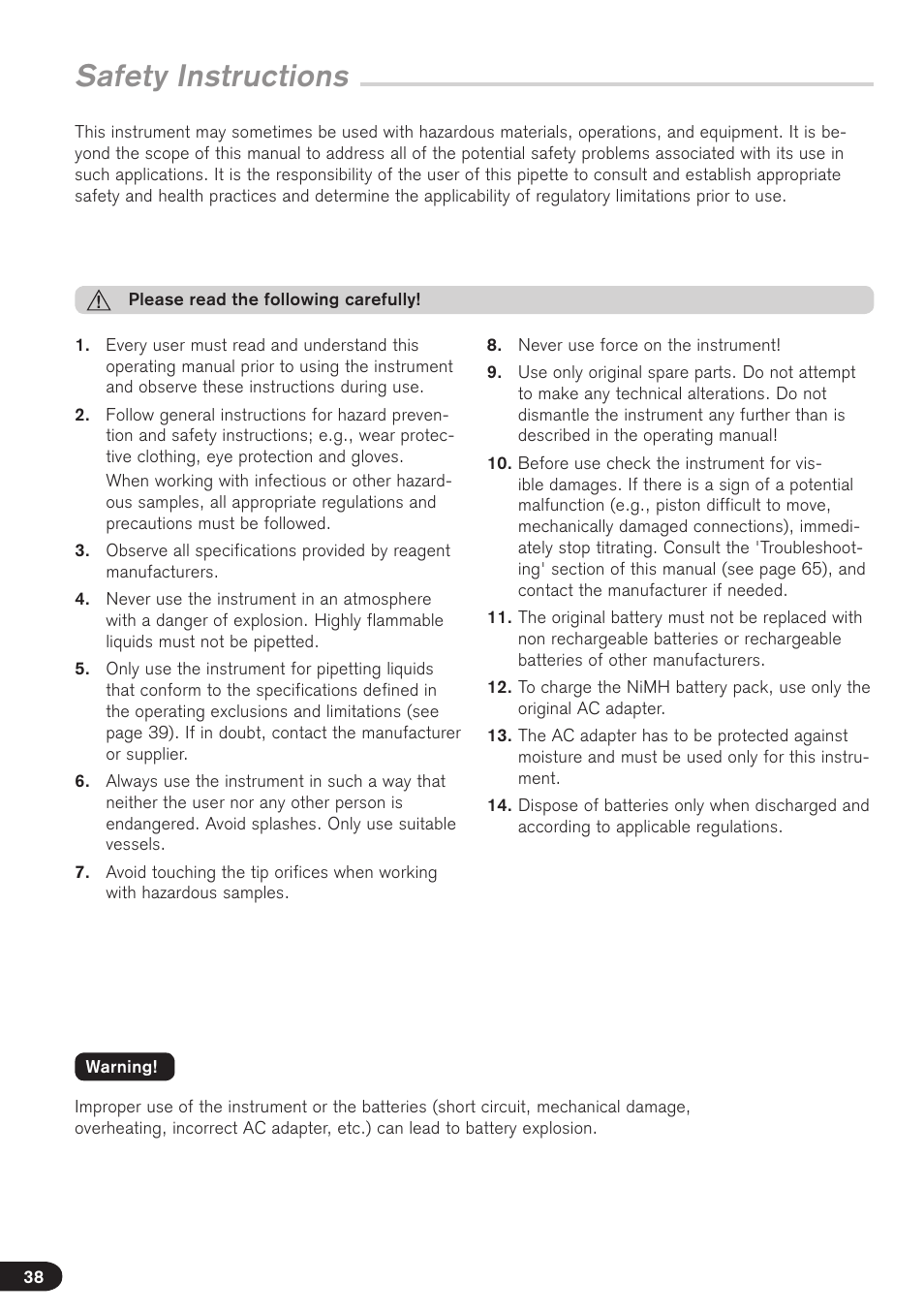 Safety instructions | BrandTech Scientific Transferpette electronic User Manual | Page 38 / 175