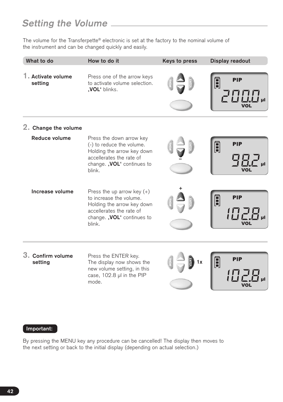 Setting the volume | BrandTech Scientific Transferpette electronic User Manual | Page 42 / 175