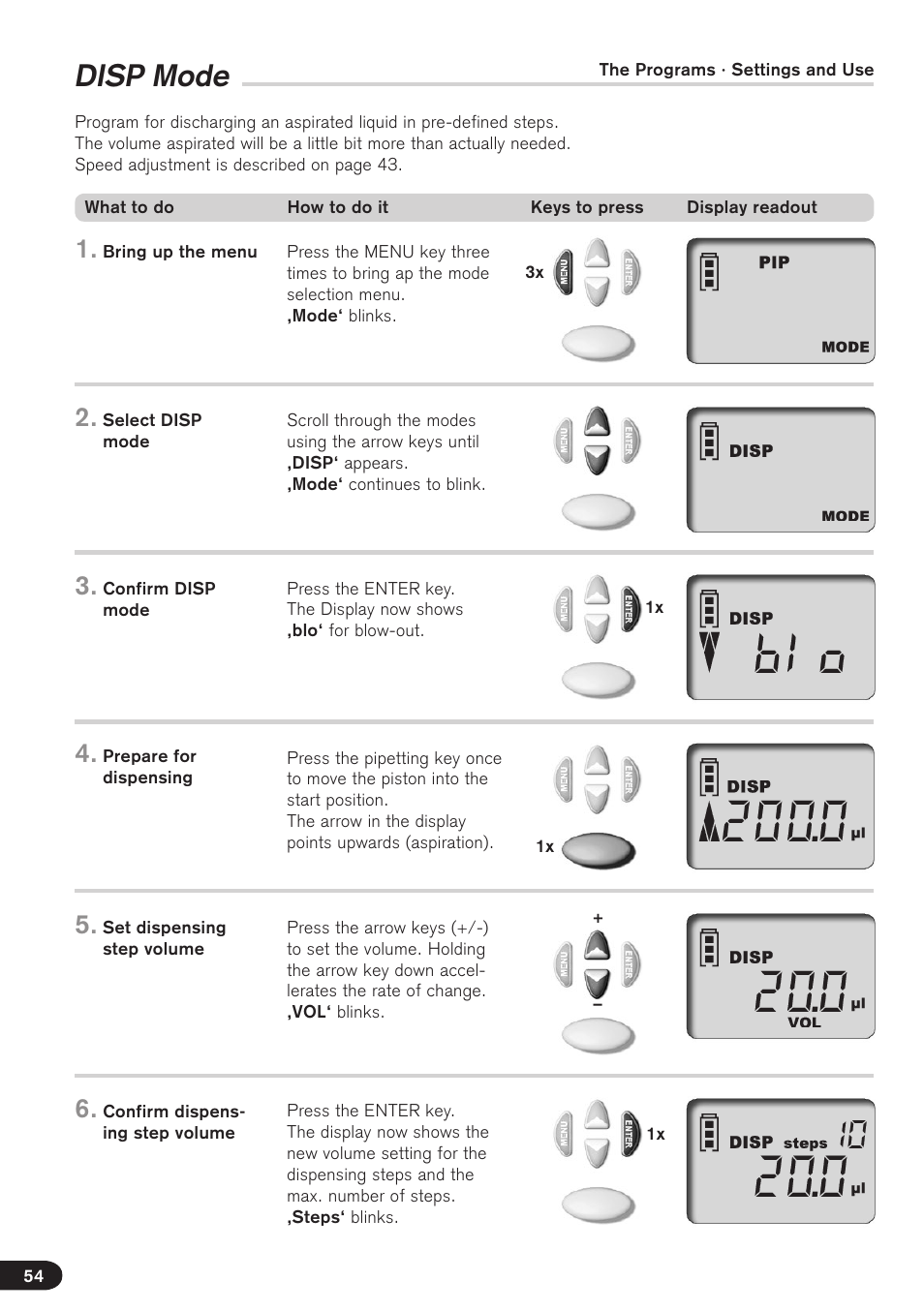 Disp mode | BrandTech Scientific Transferpette electronic User Manual | Page 54 / 175