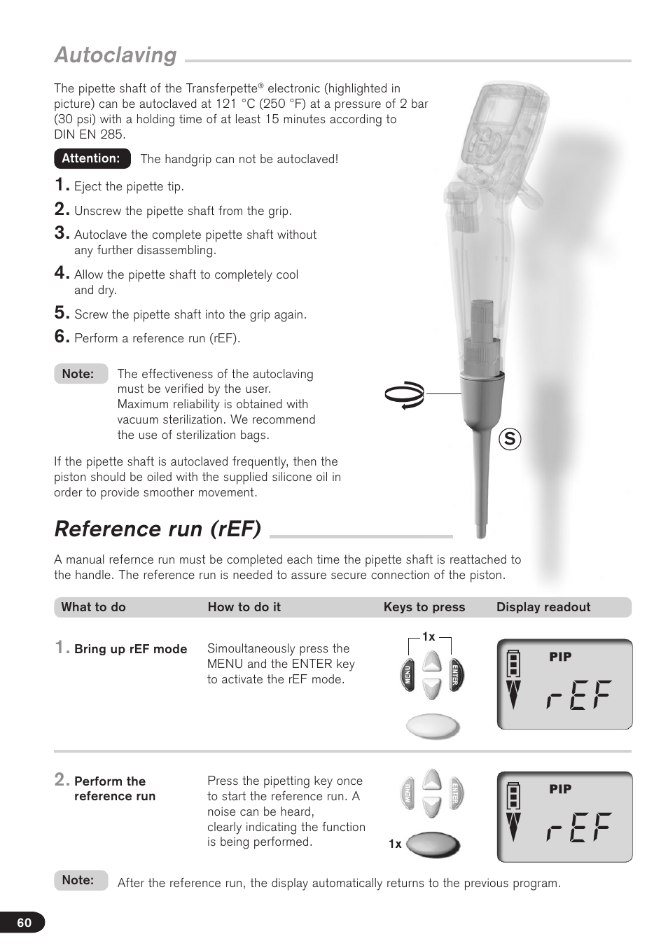 Autoclaving, Reference run (ref) | BrandTech Scientific Transferpette electronic User Manual | Page 60 / 175