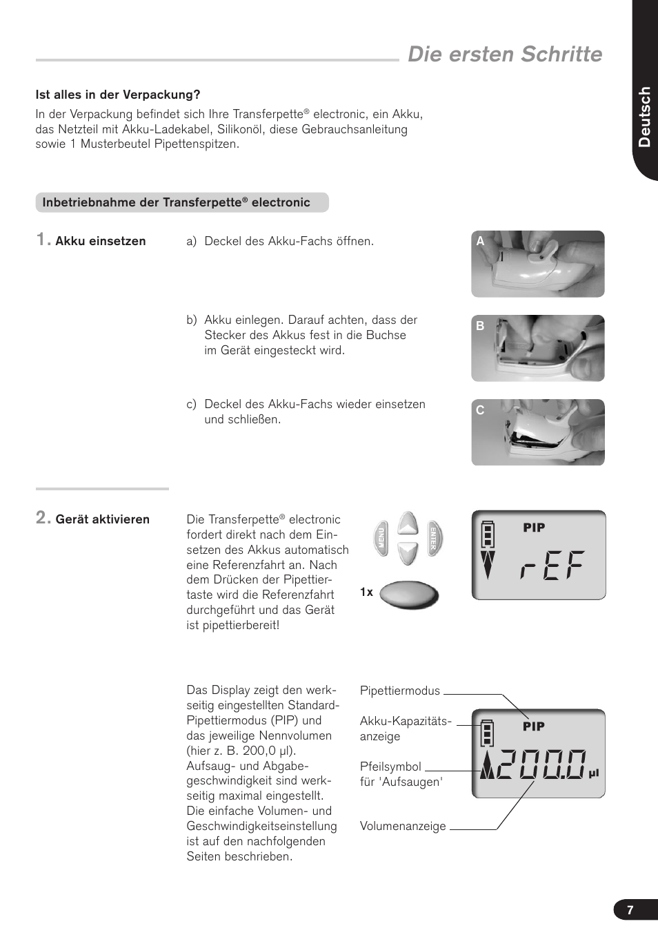 Die ersten schritte, Deutsch | BrandTech Scientific Transferpette electronic User Manual | Page 7 / 175