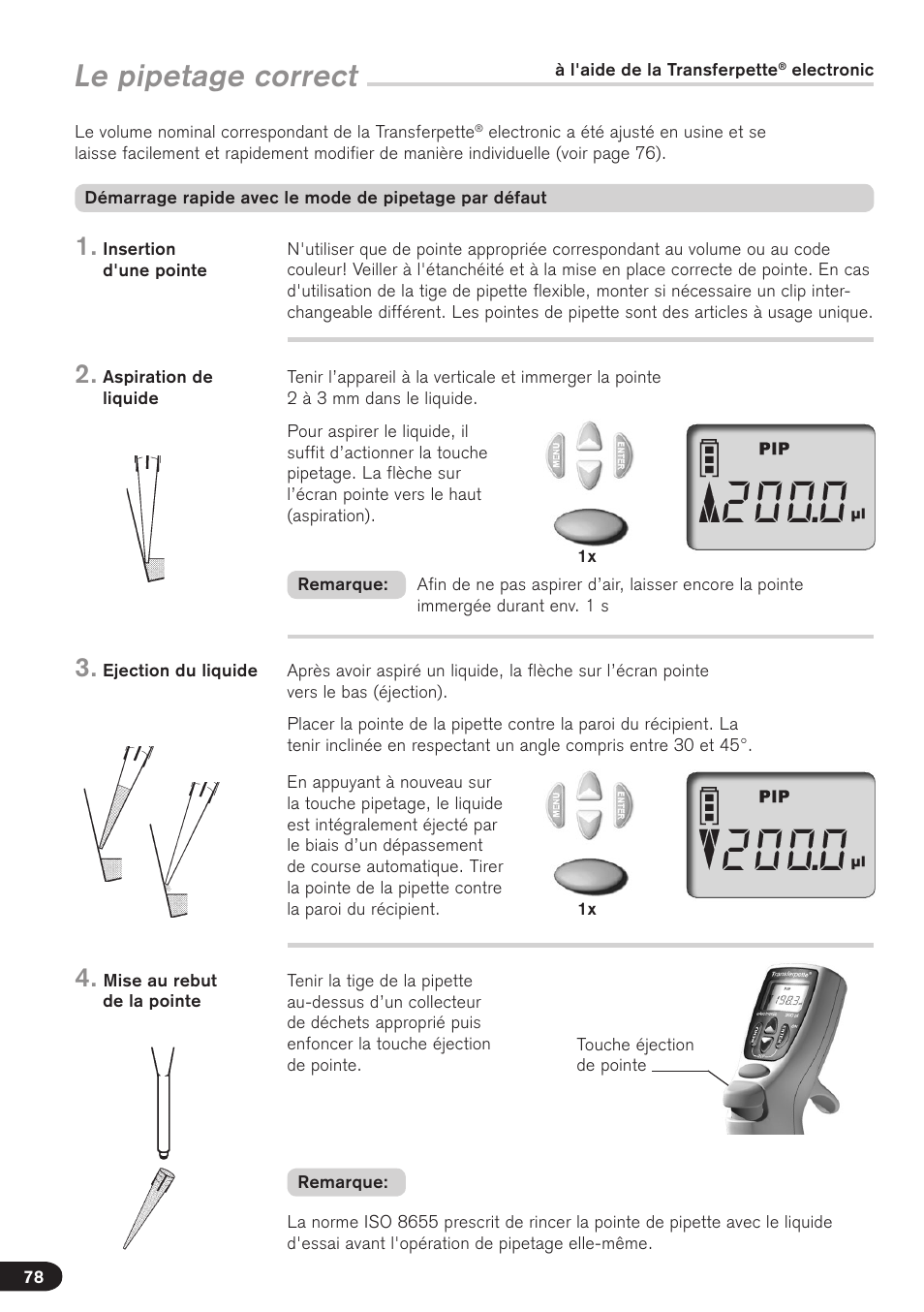 Le pipetage correct | BrandTech Scientific Transferpette electronic User Manual | Page 78 / 175