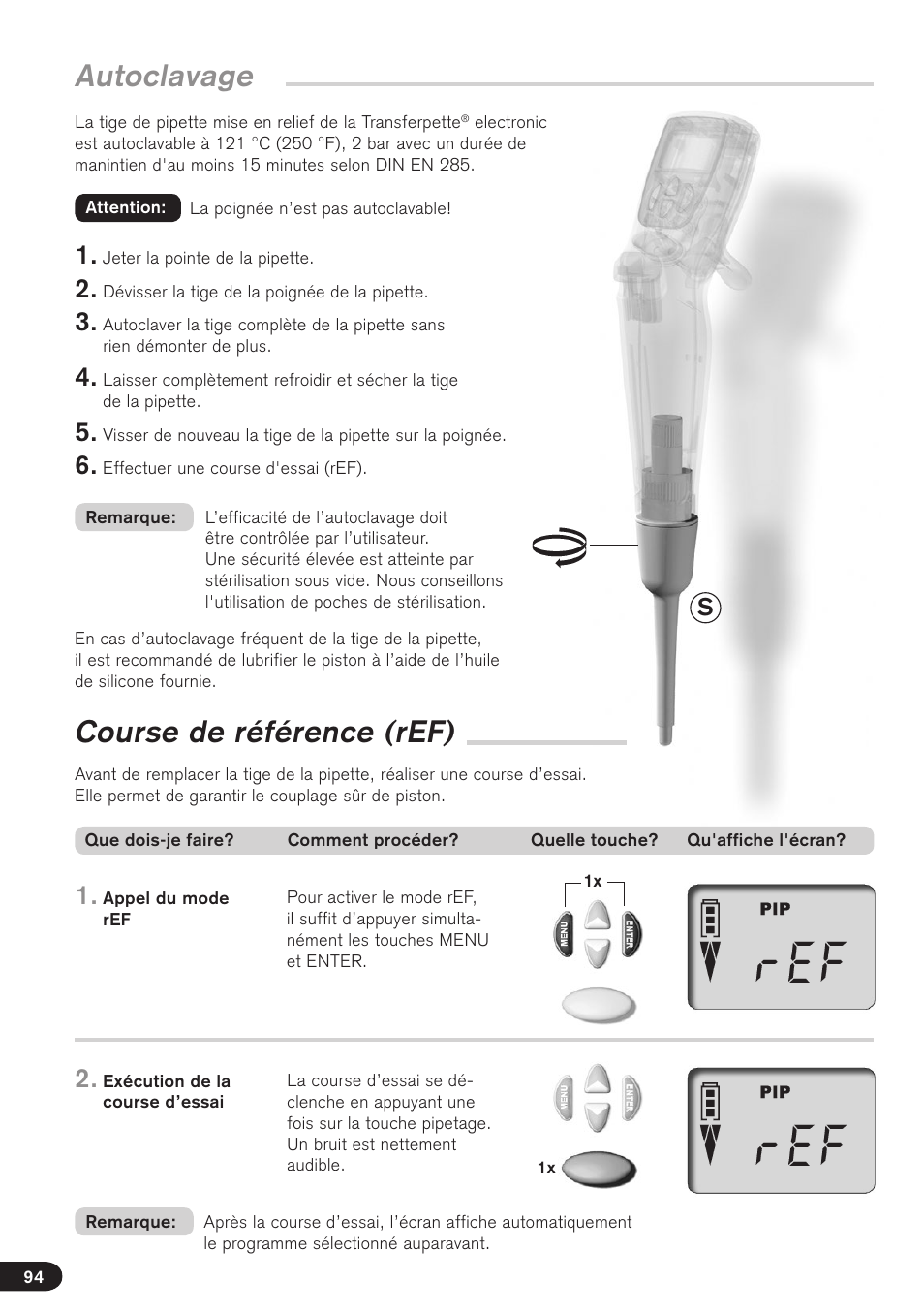 Autoclavage, Course de référence (ref) | BrandTech Scientific Transferpette electronic User Manual | Page 94 / 175