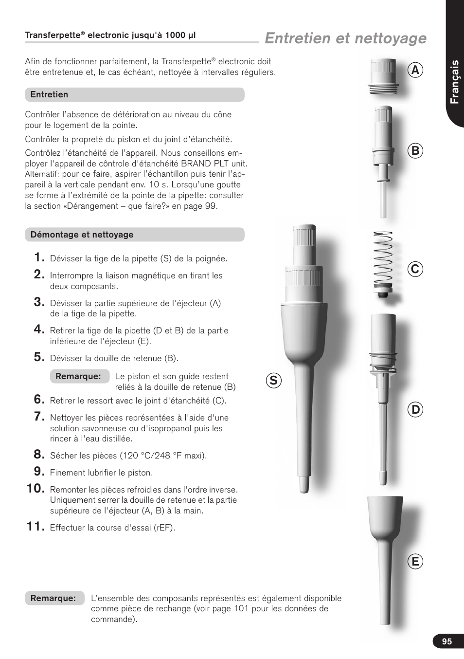 Entretien et nettoyage | BrandTech Scientific Transferpette electronic User Manual | Page 95 / 175