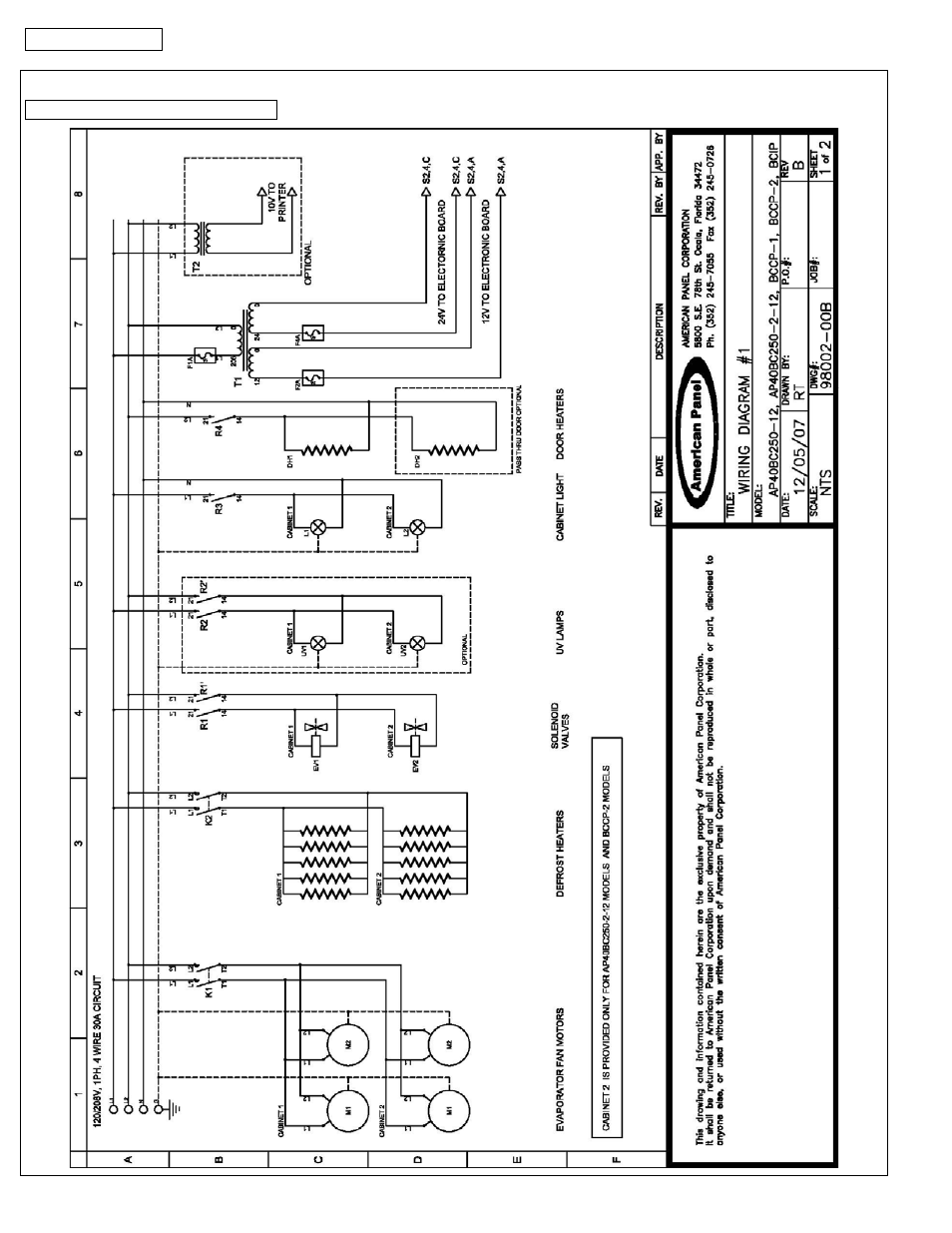 Appendix 2 electrical schematic 1 | American Panel Blast Chiller BCIP User Manual | Page 38 / 42