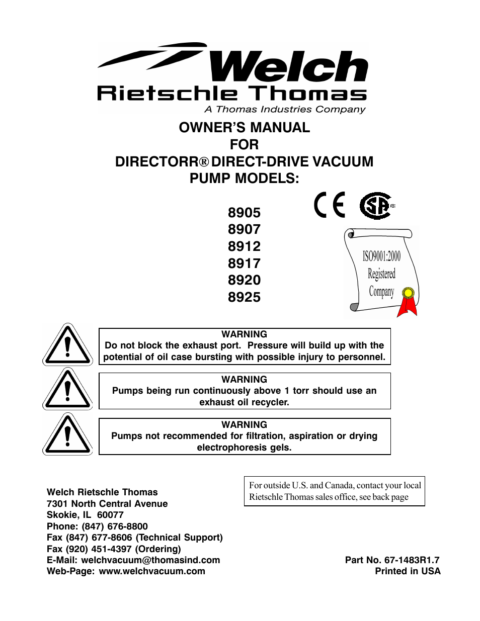 Chemglass AF-0349 Welch Vacuum Pump User Manual | 46 pages
