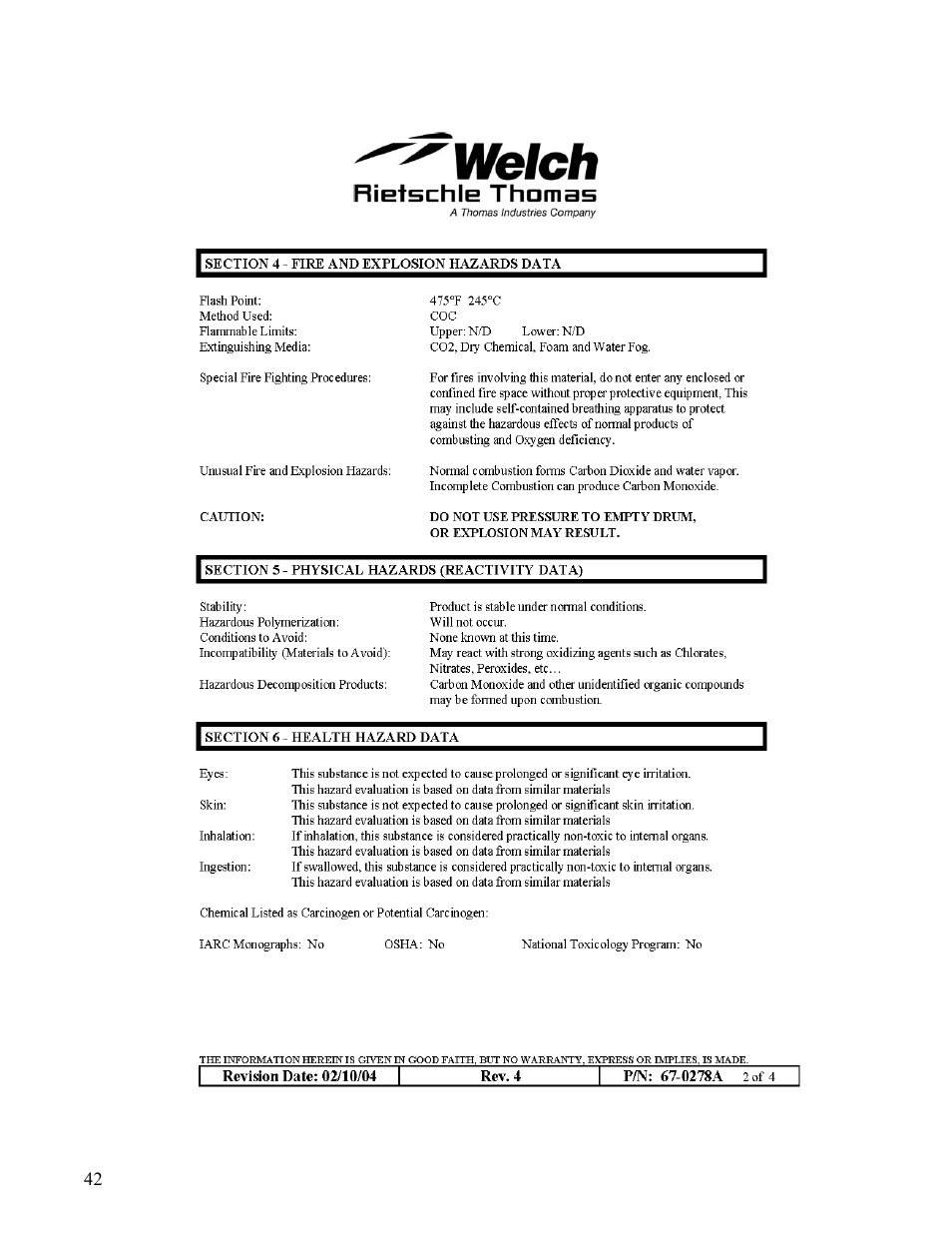 Chemglass AF-0349 Welch Vacuum Pump User Manual | Page 42 / 46