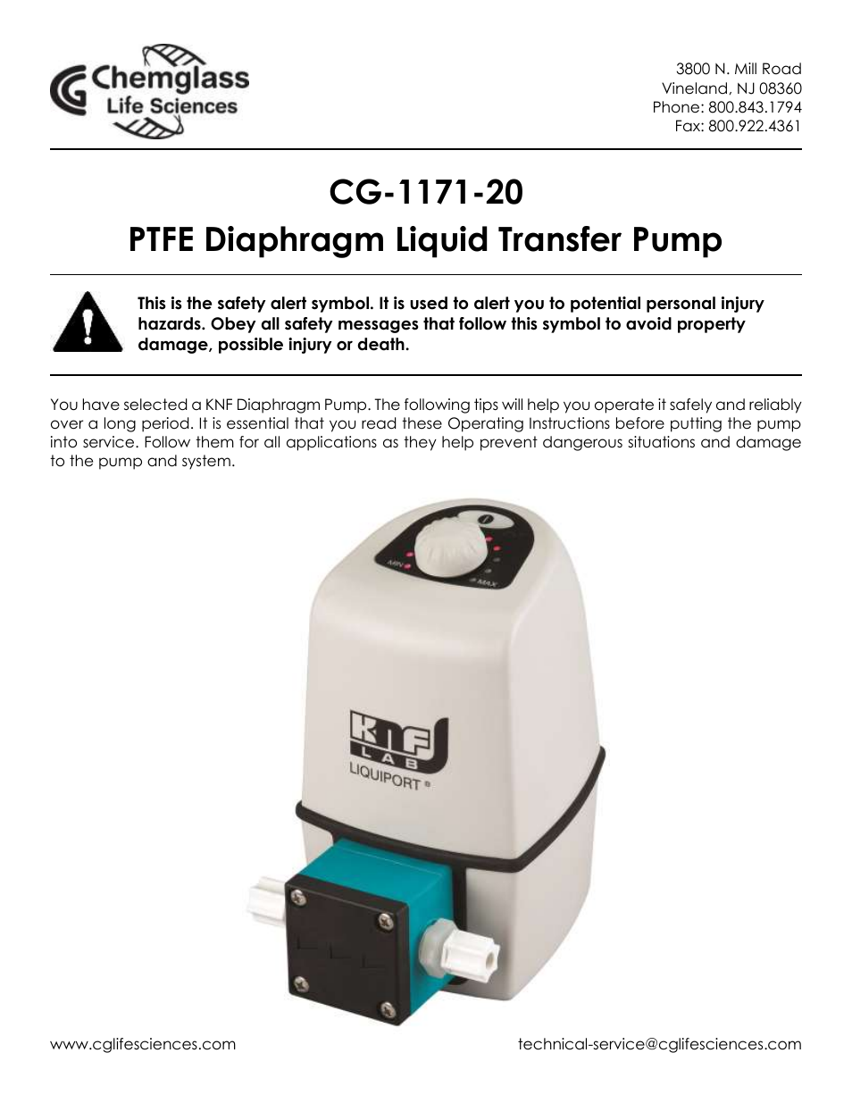 Chemglass CG-1171-20 User Manual | 6 pages
