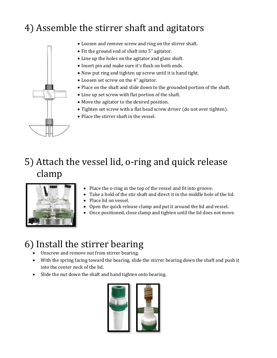 4) assemble the stirrer shaft and agitators, 6) install the stirrer bearing | Chemglass CG-1949-X User Manual | Page 4 / 6