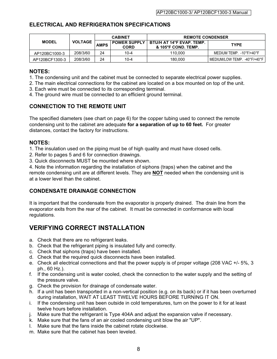 Verifying correct installation | American Panel HURRICHILL AP120BCF1300-3 User Manual | Page 9 / 50