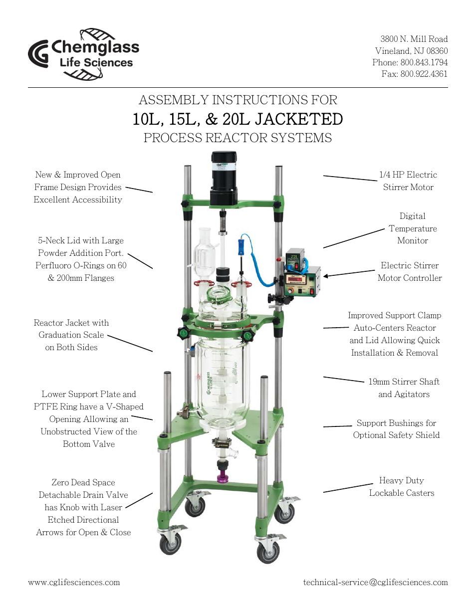 Chemglass 10L thru 20L Jacketed User Manual | 12 pages