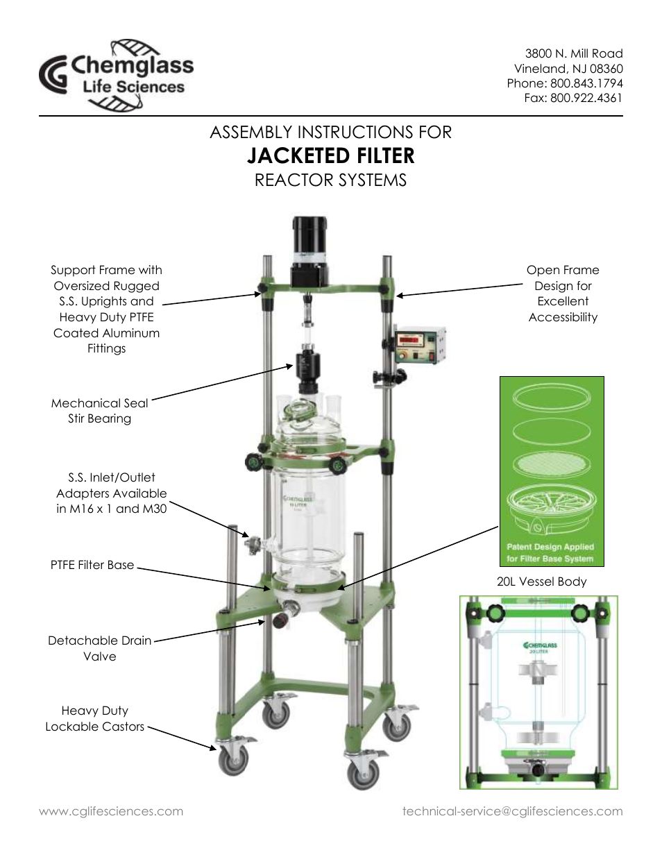 Chemglass Jacketed Filter Reactors User Manual | 10 pages