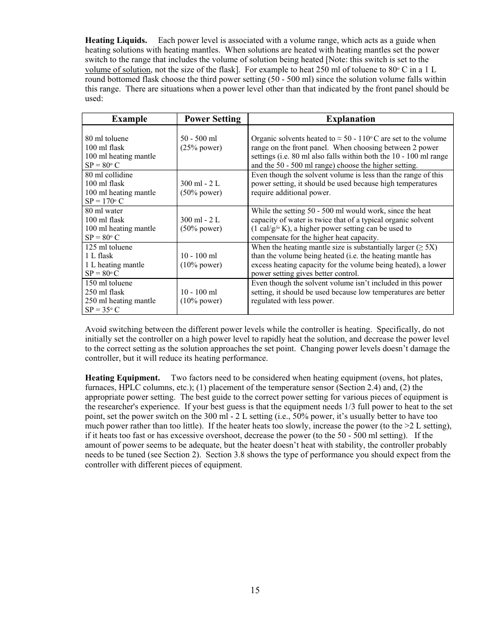 Example power setting explanation | Chemglass CG-1972-65 User Manual | Page 15 / 26