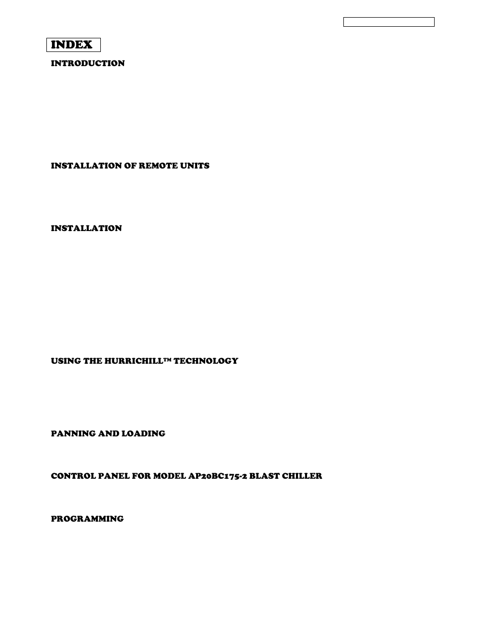 Index | American Panel HURRICHILL AP20BC175-2 User Manual | Page 2 / 38