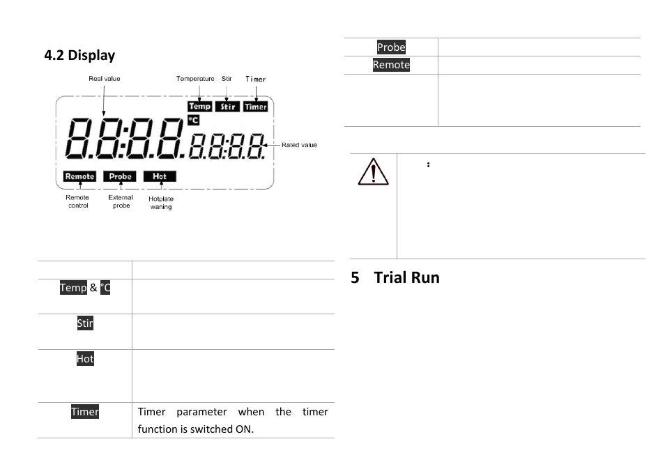 5 trial run, 2 display, Trial run | Chemglass CG-1993-T User Manual | Page 9 / 15