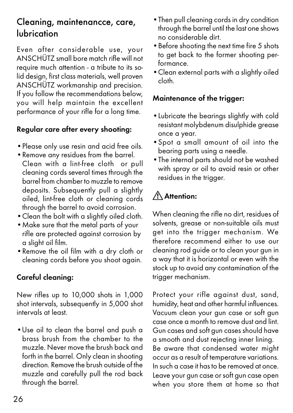 Cleaning, maintenancce, care, lubrication | Anschutz 64 R User Manual | Page 13 / 18