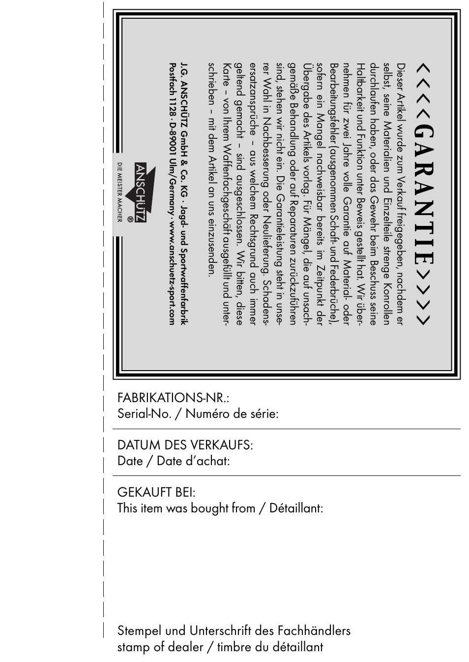 Garantie | Anschutz 64 R User Manual | Page 15 / 18