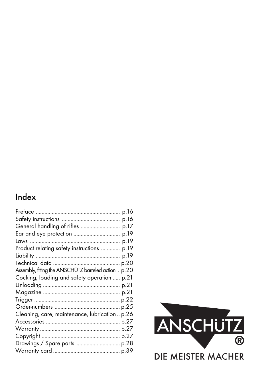 Index | Anschutz 64 R User Manual | Page 2 / 18