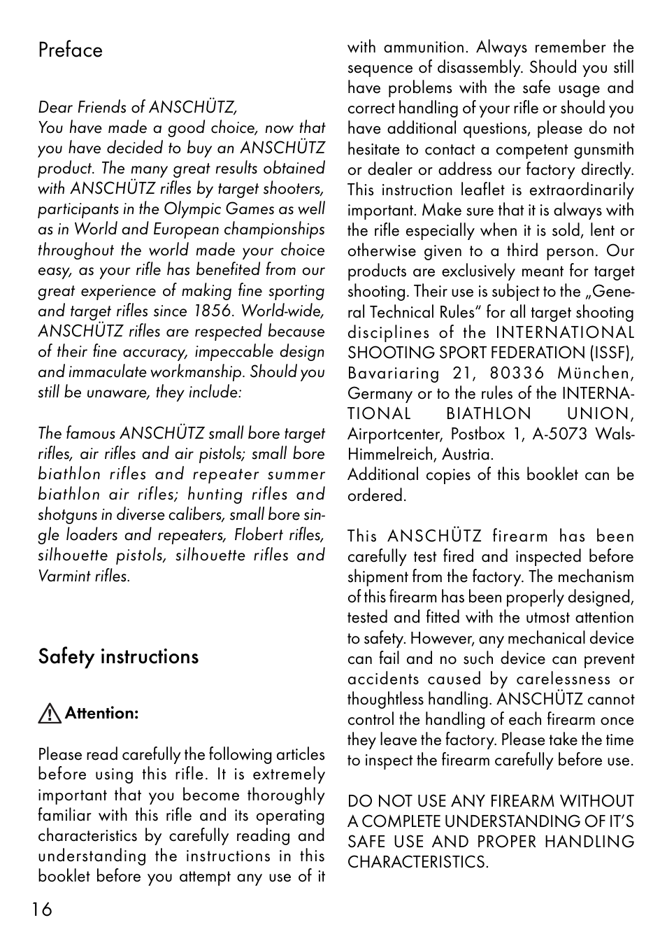Preface, Safety instructions | Anschutz 64 R User Manual | Page 3 / 18