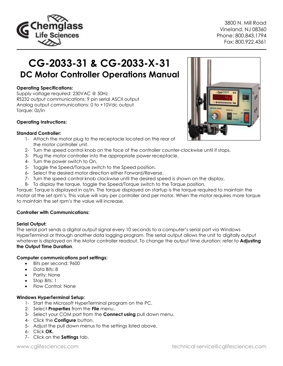 Chemglass CG-2033-X User Manual | 2 pages