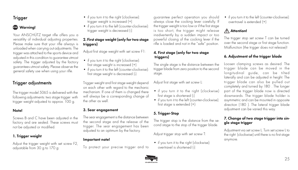Trigger, Trigger adjustments | Anschutz 9003 User Manual | Page 11 / 22