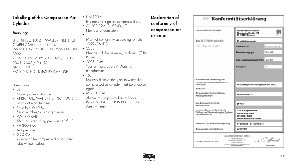 Labelling of the compressed air cylinder | Anschutz 9003 User Manual | Page 19 / 22