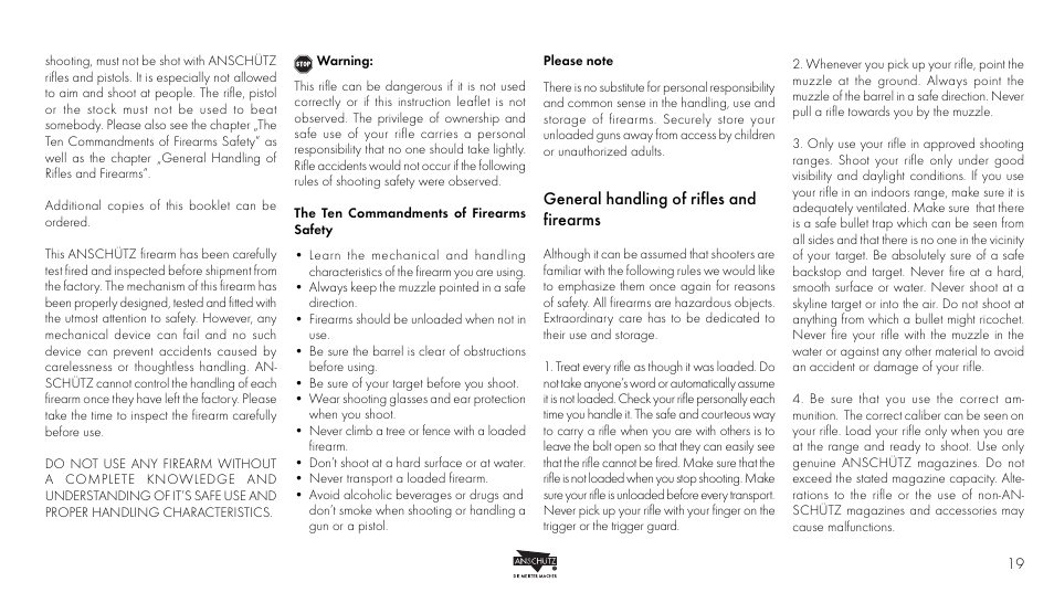 General handling of rifles and firearms | Anschutz 9003 User Manual | Page 5 / 22