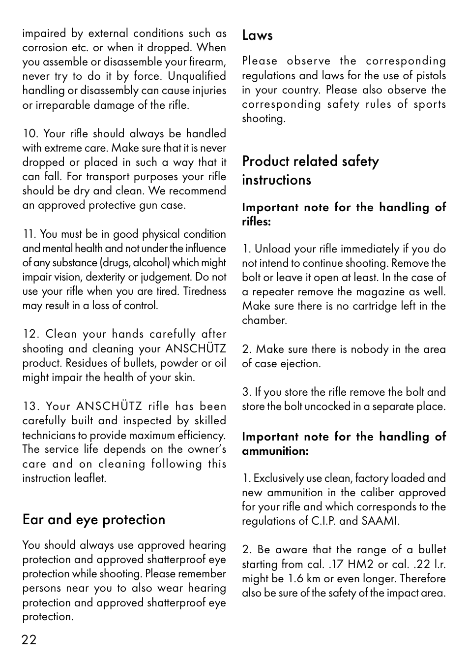 Ear and eye protection, Laws, Product related safety instructions | Anschutz 1400 User Manual | Page 7 / 25