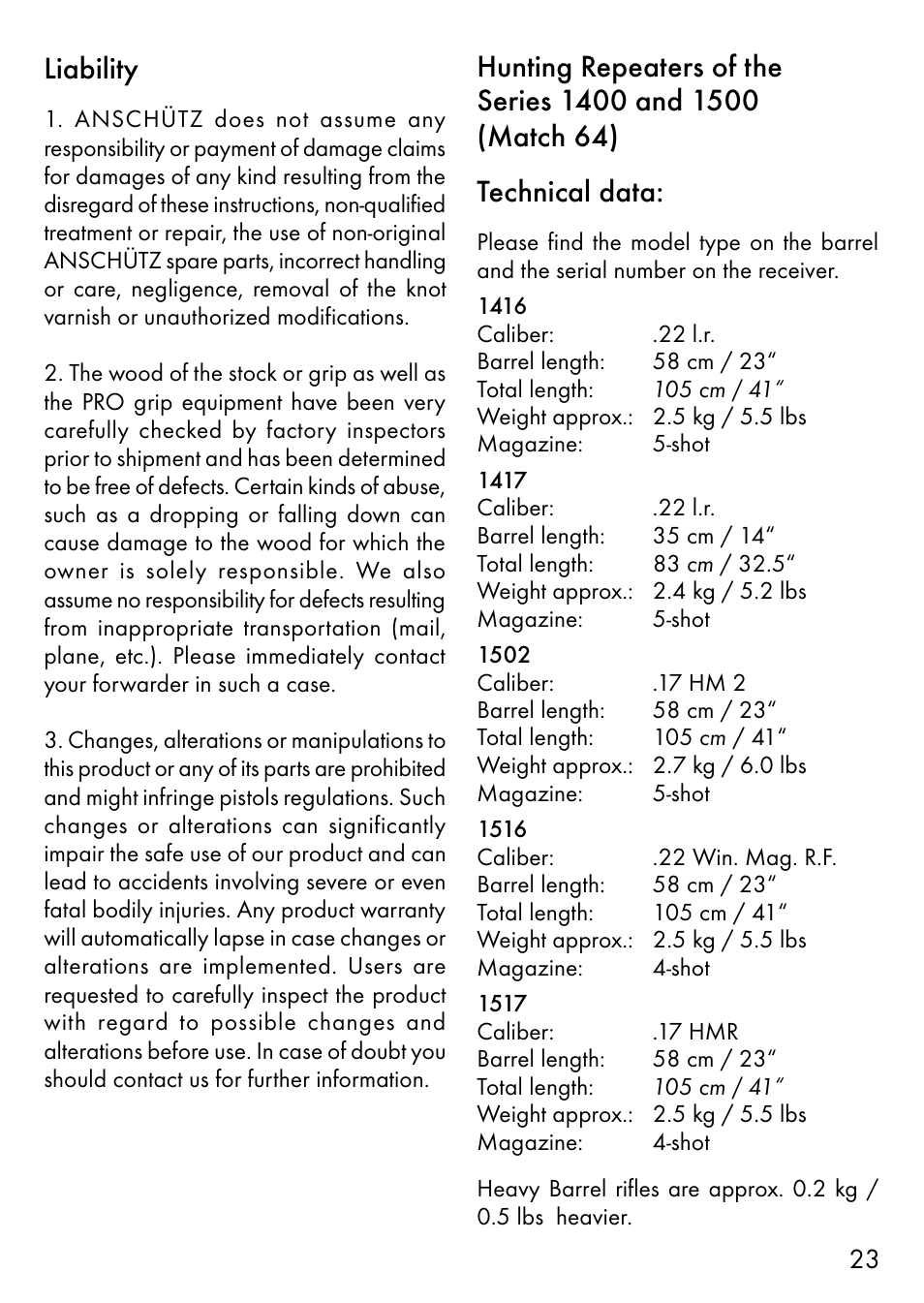 Liability | Anschutz 1400 User Manual | Page 8 / 25
